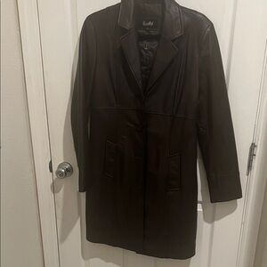 Elegant Women's Dark Brown Leather heavy trench coat